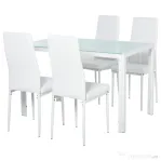 Homcom Set Dining Alb Modern – Masa + 4 Scaune Tapitate pentru 4 Persoane