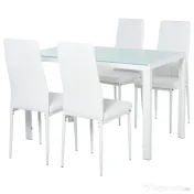 Homcom Set Dining Alb Modern – Masa + 4 Scaune Tapitate pentru 4 Persoane