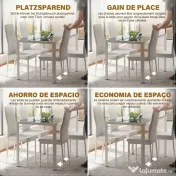 Homcom Set Dining Alb Modern – Masa + 4 Scaune Tapitate pentru 4 Persoane