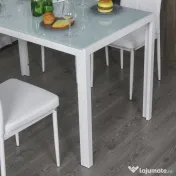 Homcom Set Dining Alb Modern – Masa + 4 Scaune Tapitate pentru 4 Persoane