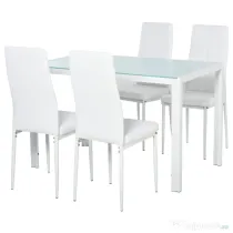 HOMCOM Set Masa pentru 4 Persoane cu 4 Scaune Tapițate, Design Modern și Elegant, Ideal pentru Dining, Alb | Aosom Romania