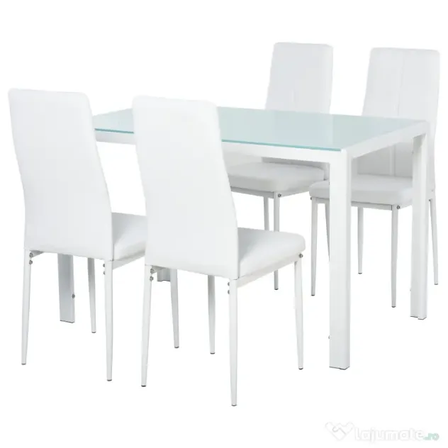 HOMCOM Set Masa pentru 4 Persoane cu 4 Scaune Tapițate, Design Modern și Elegant, Ideal pentru Dining, Alb | Aosom Romania