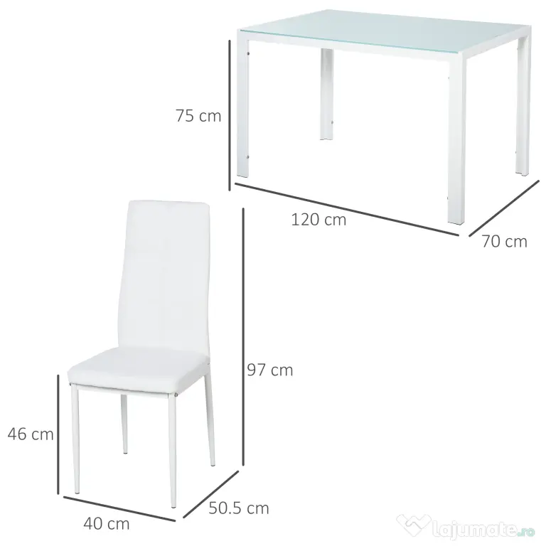 HOMCOM Set Masa pentru 4 Persoane cu 4 Scaune Tapițate, Design Modern și Elegant, Ideal pentru Dining, Alb | Aosom Romania