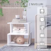 Homcom Masuta Cafea Alba – 2 Rafturi, Design Modern 