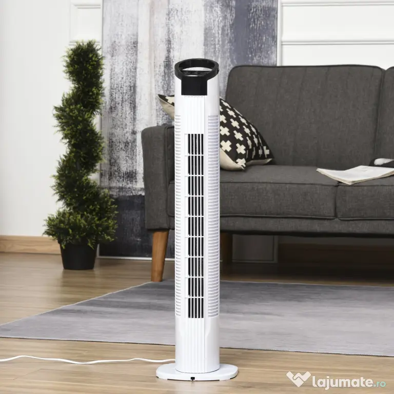 HOMCOM Ventilator tip Coloana Turn cu Telecomanda si Oscilatie, 3 Functii 3 Viteze, Timer 7.5 Ore, Ф20x78.5cm | Aosom Romania