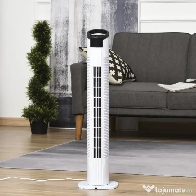 HOMCOM Ventilator tip Coloana Turn cu Telecomanda si Oscilatie, 3 Functii 3 Viteze, Timer 7.5 Ore, Ф20x78.5cm | Aosom Romania
