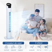 HOMCOM Ventilator tip Coloana Turn cu Telecomanda si Oscilatie, 3 Functii 3 Viteze, Timer 7.5 Ore, Ф20x78.5cm | Aosom Romania