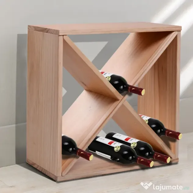 HOMCOM Raft pentru Sticle de Vin și Lichioruri, Capacitate 24 Sticle, Lemn Natural, Design Elegant | Aosom Romania
