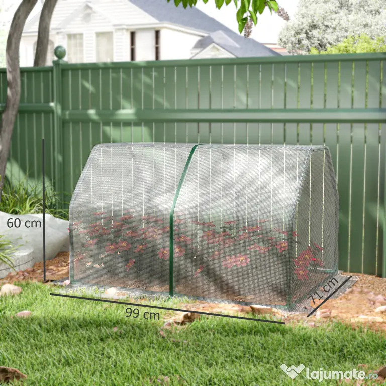 Mini Seră Outsunny pentru grădină și balcon din plastic PE și oțel cu închidere cu fermoar, 99x71x60 cm, de culoare alb transparent | Aosom Romania
