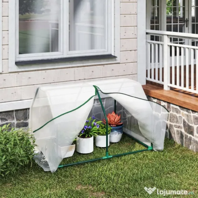 Mini Seră Outsunny pentru grădină și balcon din plastic PE și oțel cu închidere cu fermoar, 99x71x60 cm, de culoare alb transparent | Aosom Romania