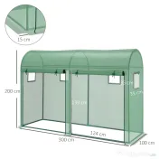 Outsunny Sera Tunel cu 2 Usi si 4 Ferestre Cadru in otel Acoperire in PE, Verde 300x100x200cm | Aosom Romania