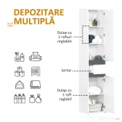 HOMCOM Dulap de Baie tip Coloană, cu 2 Dulapuri cu Polițe Reglabile și Sertar Central, Dulap Baie din Lemn, 35x31x172 cm, Alb | Aosom Romania 