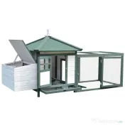 Cotet de gaini PawHut, lemn 196x76x97cm, alb/verde | AOSOM RO 