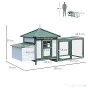 Cotet de gaini PawHut, lemn 196x76x97cm, alb/verde | AOSOM RO 