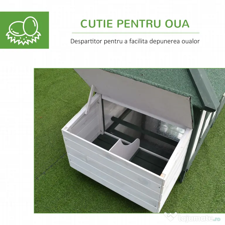 Cotet de gaini PawHut, lemn 196x76x97cm, alb/verde | AOSOM RO