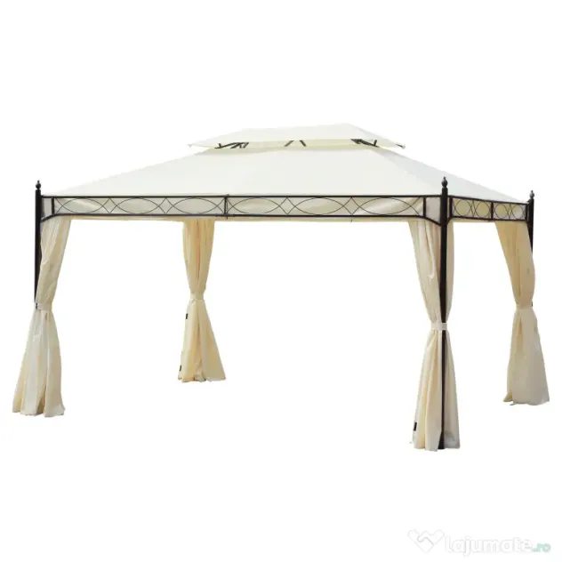 Outsunny Foișor cu Dublu Acoperiș, Design Elegant, Rezistent la Intemperii, Crem, 3x4m | Aosom Romania