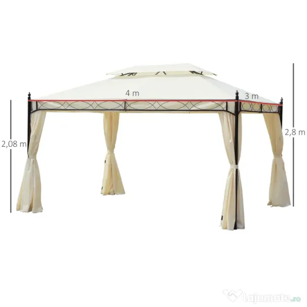 Outsunny Foișor cu Dublu Acoperiș, Design Elegant, Rezistent la Intemperii, Crem, 3x4m | Aosom Romania