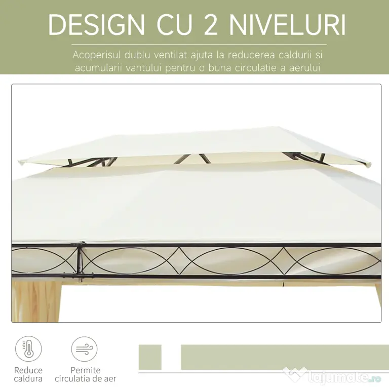 Outsunny Foișor cu Dublu Acoperiș, Design Elegant, Rezistent la Intemperii, Crem, 3x4m | Aosom Romania