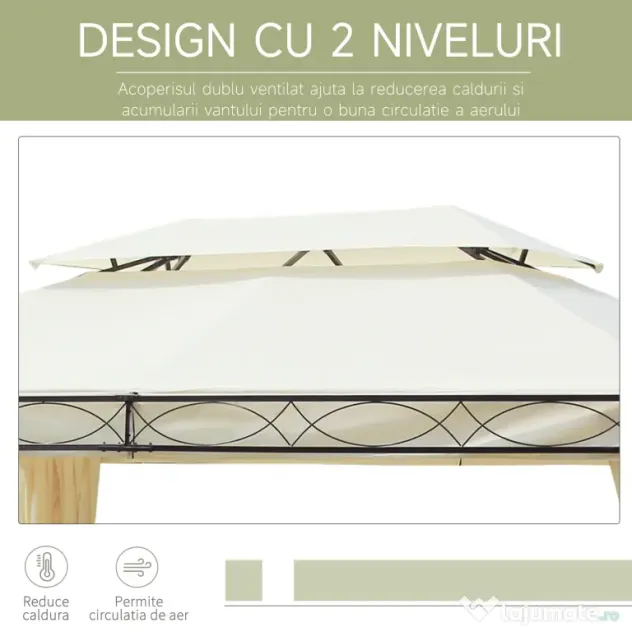 Outsunny Foișor cu Dublu Acoperiș, Design Elegant, Rezistent la Intemperii, Crem, 3x4m | Aosom Romania