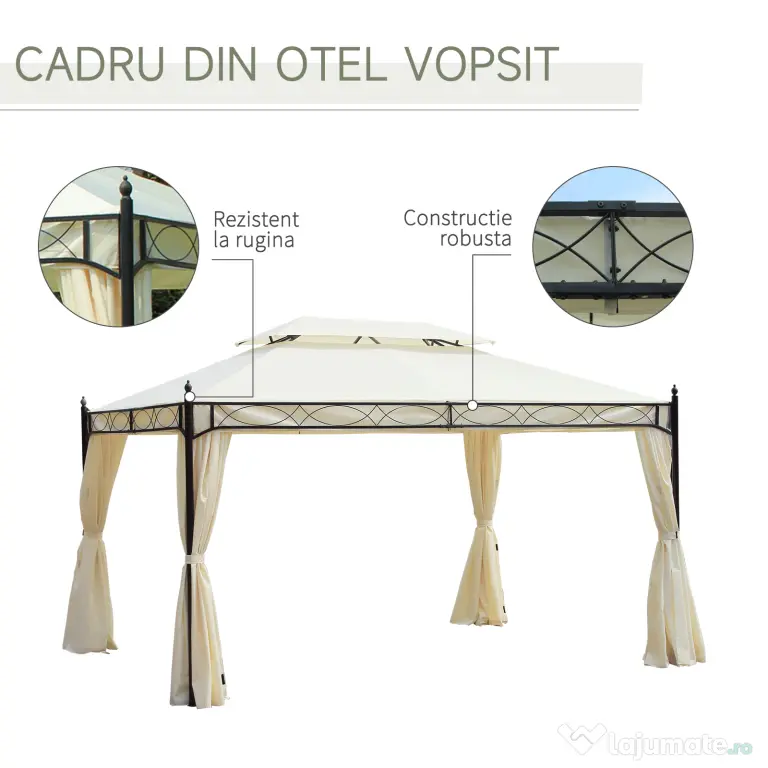 Outsunny Foișor cu Dublu Acoperiș, Design Elegant, Rezistent la Intemperii, Crem, 3x4m | Aosom Romania