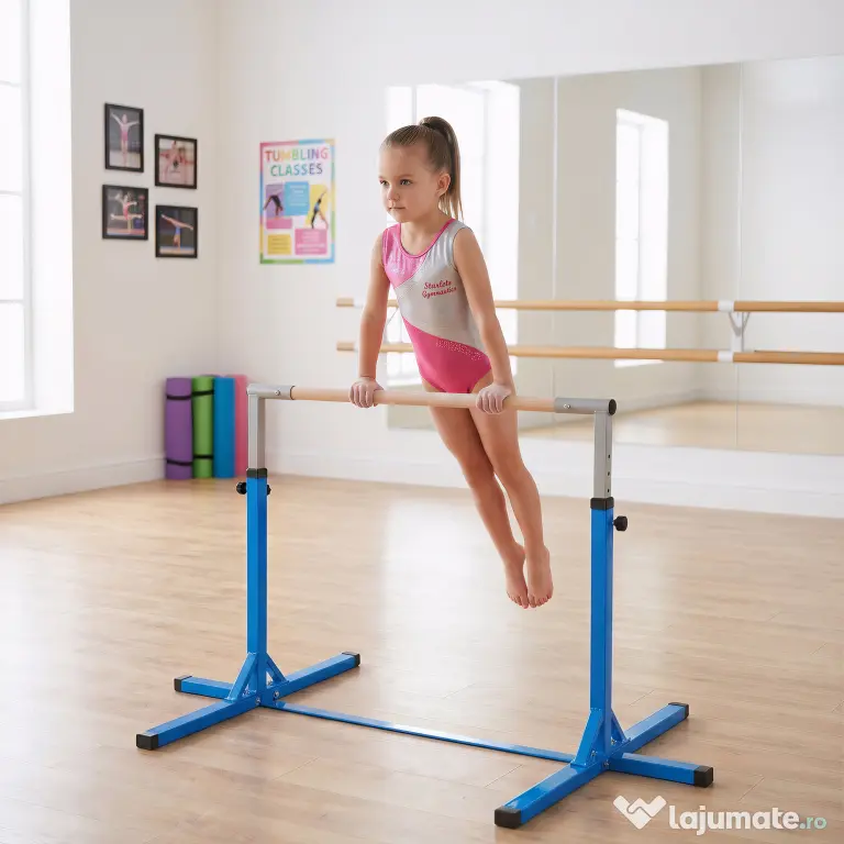 HOMCOM Bară pentru Gimnastică Artistică sau Dans Clasic Reglabilă în Înălțime 92-150 cm, Albastru | Aosom Romania
