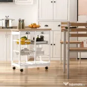 HOMCOM Cărucior pentru Bucătărie cu Sertare și Suport pentru Sticle Design Elegant în Lemn și Alb | Aosom Romania 