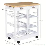 HOMCOM Cărucior pentru Bucătărie cu Sertare și Suport pentru Sticle Design Elegant în Lemn și Alb | Aosom Romania 