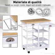 HOMCOM Cărucior pentru Bucătărie cu Sertare și Suport pentru Sticle Design Elegant în Lemn și Alb | Aosom Romania 
