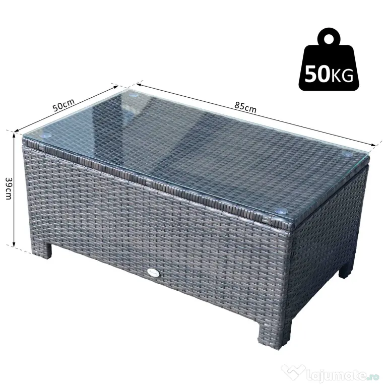 Outsunny masuta exterior, sticla securizata, 85x50x39cm, maro | Aosom Romania
