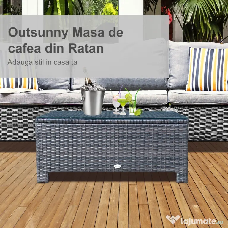 Outsunny masuta exterior, sticla securizata, 85x50x39cm, maro | Aosom Romania