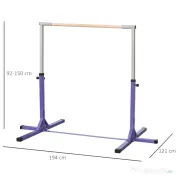 HOMCOM Bară de Gimnastică pentru Copii 3+ Ani cu Înălțime Reglabilă, Oțel și Lemn de Fag, Violet | Aosom Romania