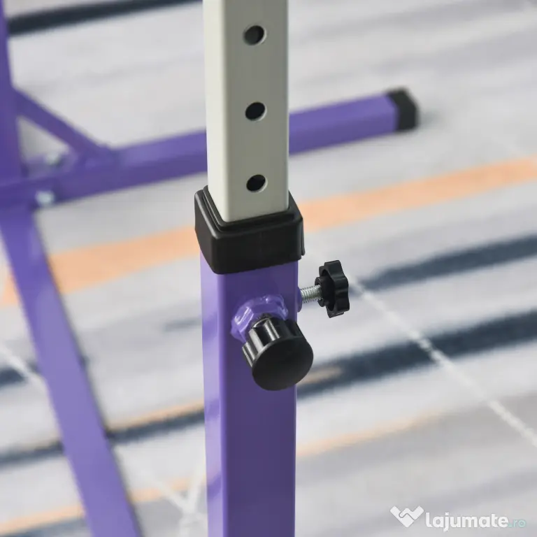 HOMCOM Bară de Gimnastică pentru Copii 3+ Ani cu Înălțime Reglabilă, Oțel și Lemn de Fag, Violet | Aosom Romania
