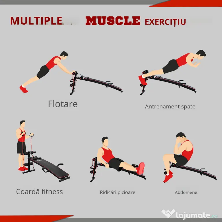 HOMCOM banca fitness multifunctionala, reglabila 56.5x136 cm | Aosom Romania