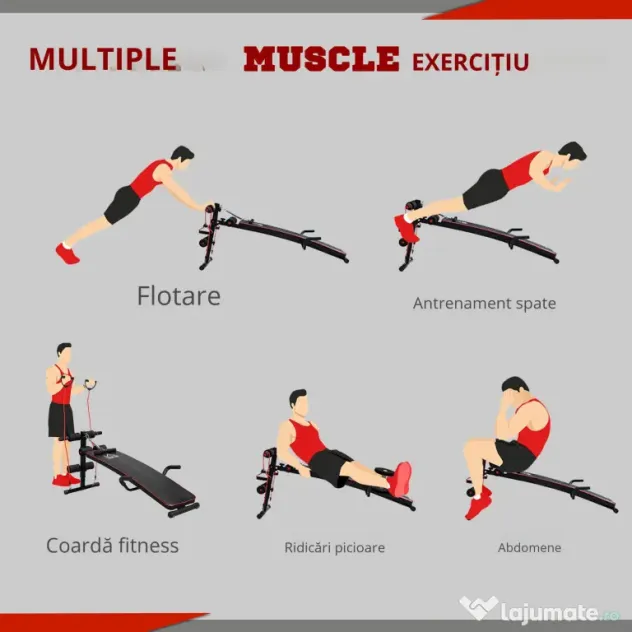 HOMCOM banca fitness multifunctionala, reglabila 56.5x136 cm | Aosom Romania