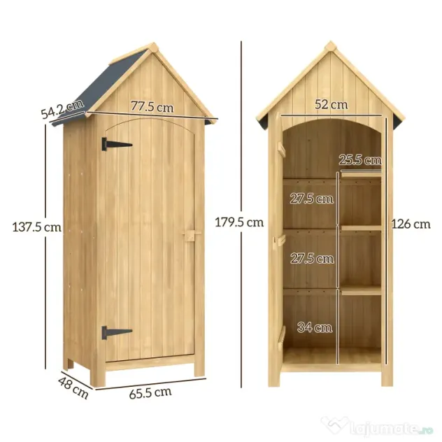 Outsunny Magazie de Scule, casuta de Gradina, sopron din Lemn, Impermeabila cu Usi si Rafturi 77.5x54.2x179.5cm | Aosom Romania