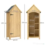 Outsunny Magazie de Scule de Gradina din Lemn Impermeabila cu Usi si Rafturi, 77.5x54.2x179.5 cm 