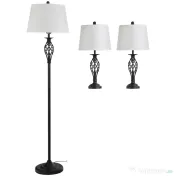HOMCOM set 3 lampi (2 de masa, 1x lampa de podea) 