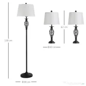 HOMCOM set 3 lampi (2 de masa, 1x lampa de podea) 