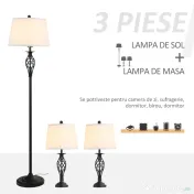 HOMCOM set 3 lampi (2 de masa, 1x lampa de podea) 