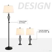 HOMCOM set 3 lampi (2 de masa, 1x lampa de podea) 