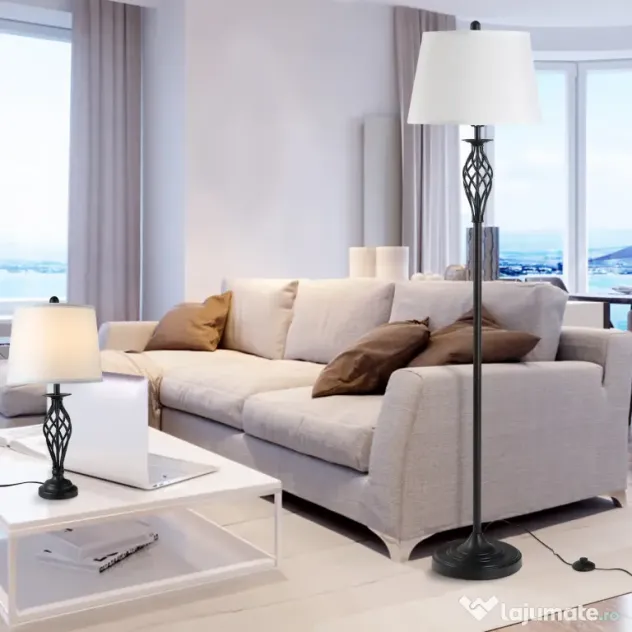 HOMCOM Set 3 Lampi pentru Interior (2 de Masa si 1 de Podea), Design Modern, pentru Living sau Dormitor | Aosom Romania