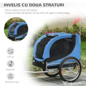 PawHut Remorcă de Bicicletă pentru Câini cu Punct de Atașare, Ferestre Laterale și Steguleț, 130x73x90 cm, Albastru | Aosom Romania 