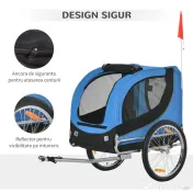 PawHut Remorcă de Bicicletă pentru Câini cu Punct de Atașare, Ferestre Laterale și Steguleț, 130x73x90 cm, Albastru | Aosom Romania 
