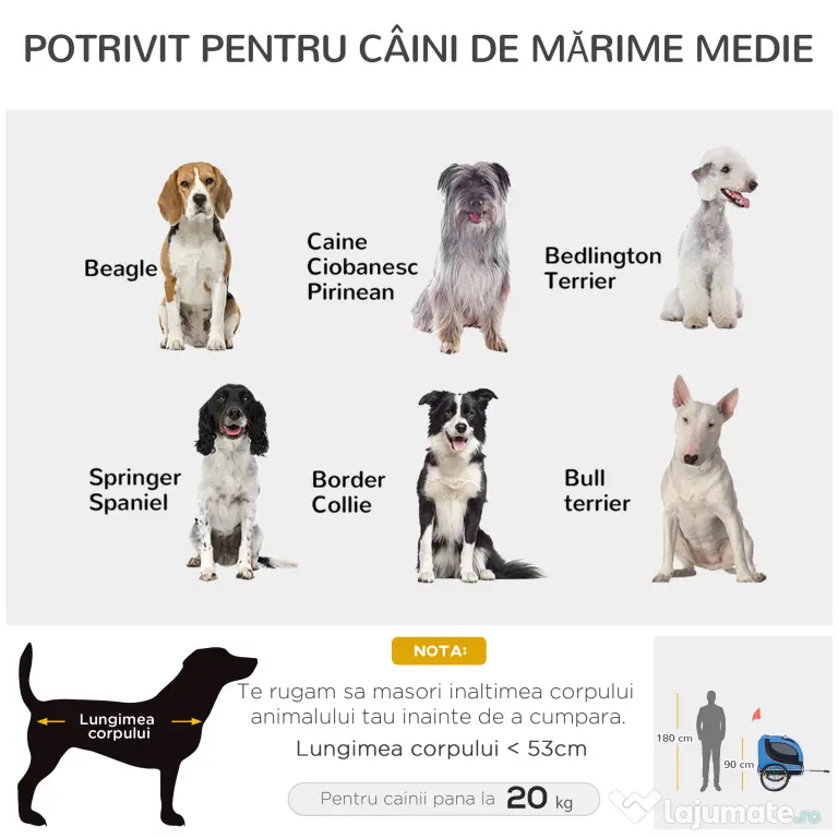 PawHut Remorcă de Bicicletă pentru Câini cu Punct de Atașare, Ferestre Laterale și Steguleț, 130x73x90 cm, Albastru | Aosom Romania