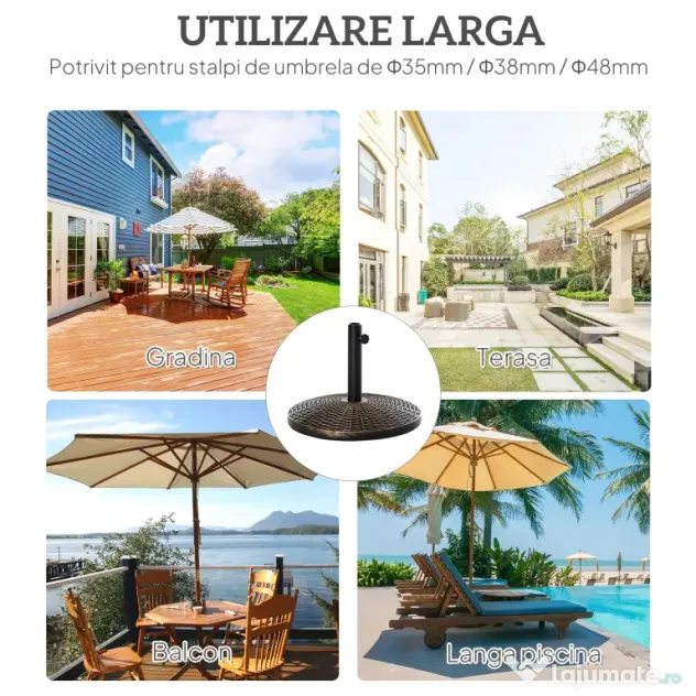 Outsunny Bază Rotundă Umbrelă, Plastic, 25kg, pentru Stâlpi 35/38/48mm, Bronz | Aosom Romania