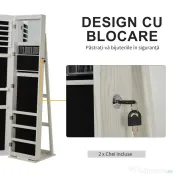 HOMCOM Dulap Bijuterii LED Alb cu Cheie | Aosom Romania