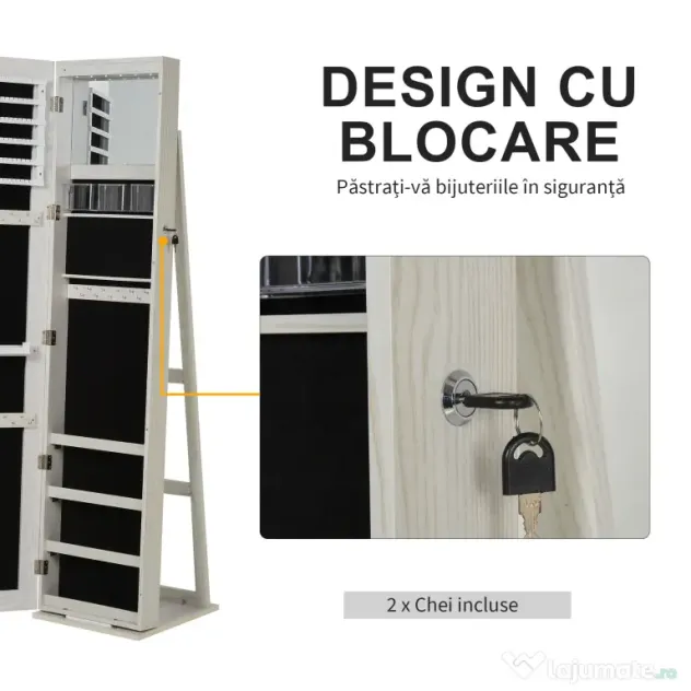 HOMCOM Dulap Bijuterii LED Alb cu Cheie | Aosom Romania