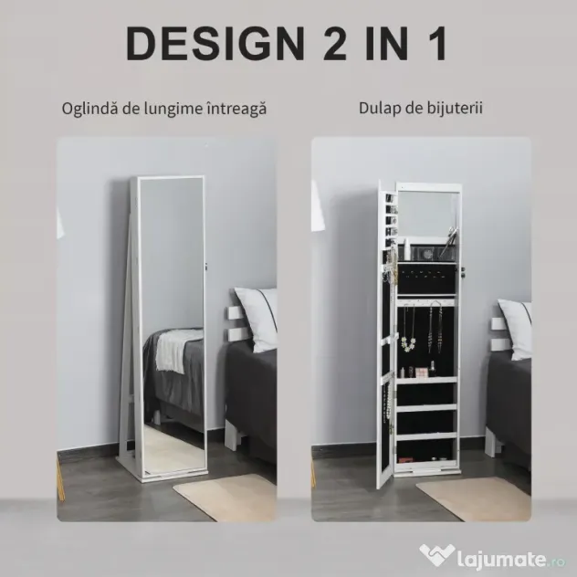 HOMCOM Dulap Bijuterii LED Alb cu Cheie | Aosom Romania