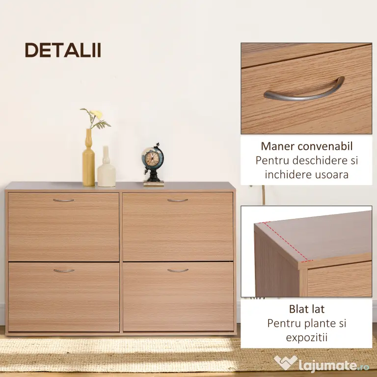 HOMCOM Dulap Pantofi Spațios, Design Modern pentru Hol, Mobilier Eficient pentru Depozitare, Alb | Aosom Romania