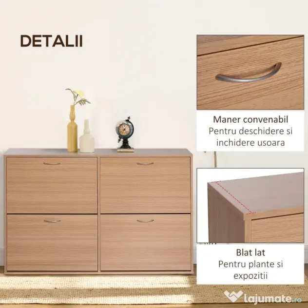 HOMCOM Dulap Pantofi Spațios, Design Modern pentru Hol, Mobilier Eficient pentru Depozitare, Alb | Aosom Romania